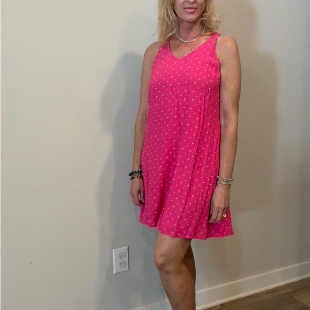 LOFT Hot Pink Polka Dot Sleeveless Mini Dress